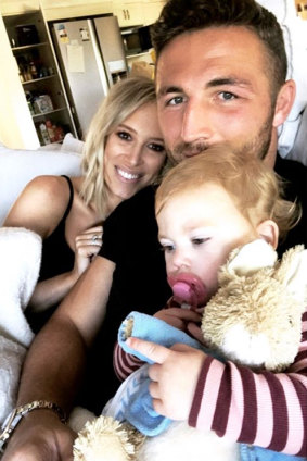 Father's Day 2018. Sam Burgess shares an intimate moment with his wife Phoebe and daughter Poppy with his 353,000 followers on Instagram.
