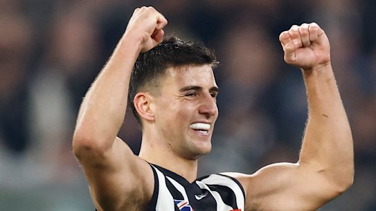 Magpies' Nick Daicos celebrates.