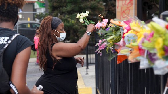 A makeshift memorial for Rayshard Brooks outside the Wendy's restaurant. 