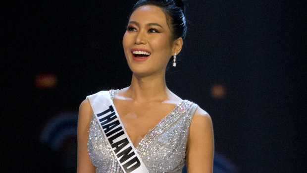 Thailand's Miss Universe contestant, Sophida Kanchanarin, models in the evening gown part of the event. 