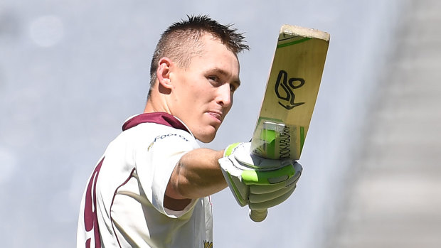 Impressing: Marnus Labuschagne, seen here batting for Queensland, has quickly made an impact in Dubai.