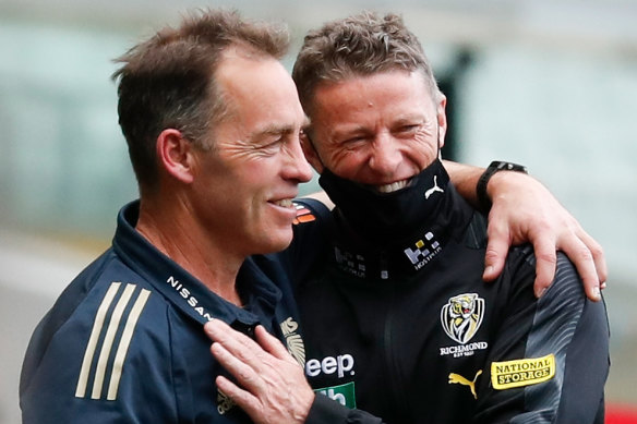 Rivals, yet friends: Alastair Clarkson and Damien Hardwick.