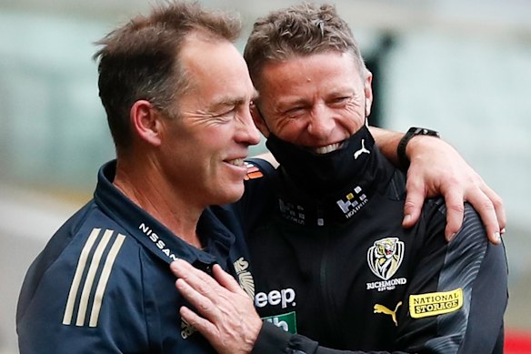 Rivals, yet friends: Alastair Clarkson and Damien Hardwick.