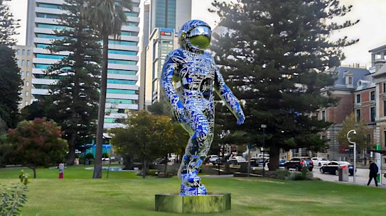 A mock-up of the Boonji Spaceman in the Council House gardens.