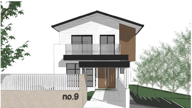 The proposed two-storey home (pictured to the left of Francis Lookout parkland) includes a smaller third storey, with a garage beneath the house.