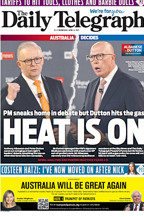 The Daily Telegraph’s front page on Wednesday after Anthony Albanese was declared the winner of its leaders debate.