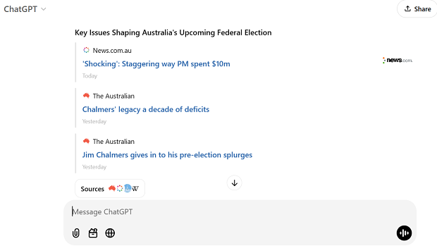 Search results on ChatGPT.