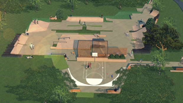 A design concept for the children's skate and basketball facilities at Rushcutters Bay Park that won approval at a Woollahra Council committee meeting on Monday.
