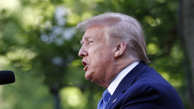 US President Donald Trump speaks in the Rose Garden of the White House.