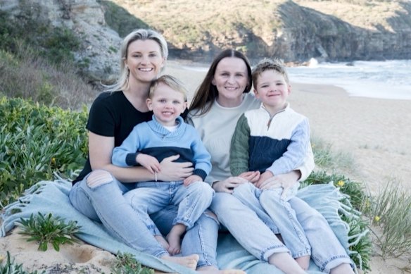 Scott with her wife and children, in a photograph shared by NSW Police Legacy on social media revealing her cancer diagnosis.
