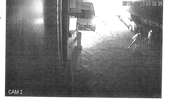 CCTV footage of Craig Anderson and Peter Smith running from Xtreme Party Hire in December 2016 after setting fire to a truck.