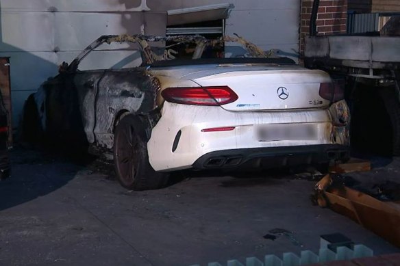 A white Mercedes has been torched twice in a few days outside a family home in Hurstville.