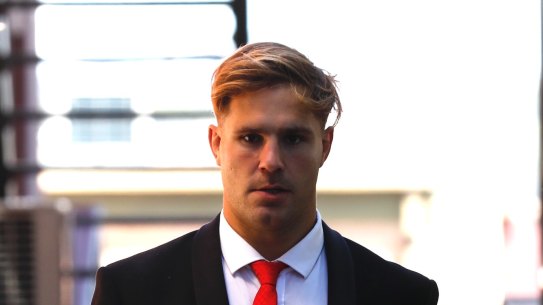 St George Illawarra player Jack de Belin has pleaded not guilty to raping a woman in a Wollongong apartment.