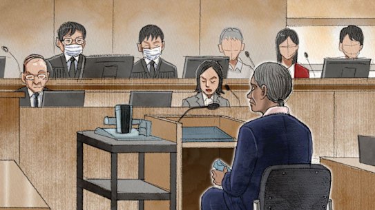 Donna Nelson in court in Japan on the first day of her drug trial. 