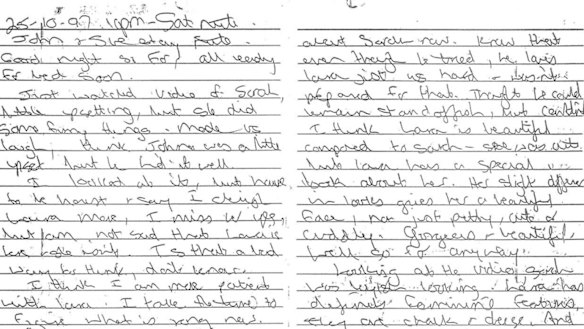 Folbigg's October 25, 1997, diary entry in which she wrote her daughter Laura "saved her life by being different".