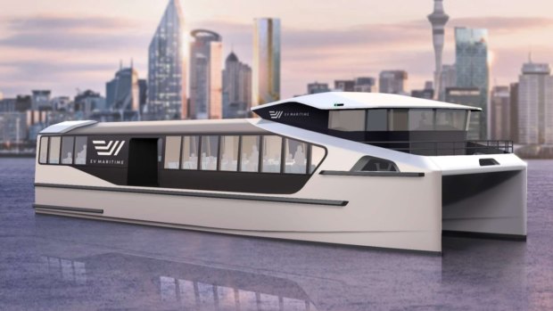 A mock-up of an electric ferry, designed by EV Maritime, that could help NSW lower its emissions. 