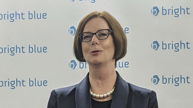 Former PM Julia Gillard, chair of the Global Partnership for Education, in a discussion on aid hosted by think tank Bright Blue.
