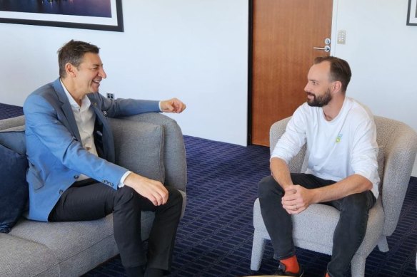 Perth Lord Mayor and Churchlands Liberal candidate Basil Zempilas and Ammo Marketing founder and former mayoral campaign manager Cam Sinclair from Sinclair’s own LinkedIn page.