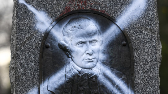 The Captain Cook monument in North Fitzroy’s Edinburgh Gardens has been repeatedly vandalised. 