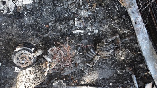 Remains of an e-scooter after a fire.
