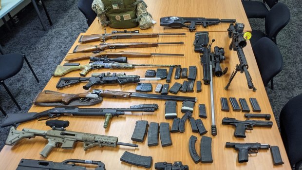 Firearms seized during the police operation.