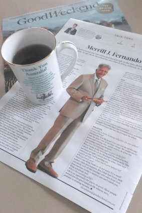 Good Weekend and a cup of tea – in a Dilmah mug to complement Merrill J. Fernando in Dicey Topics!