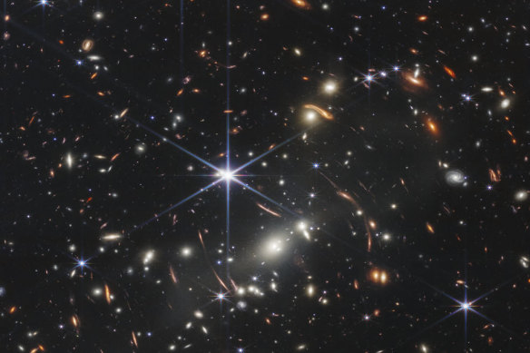 An image captured by the James Webb Space Telescope shows galaxy cluster SMACS 0723.