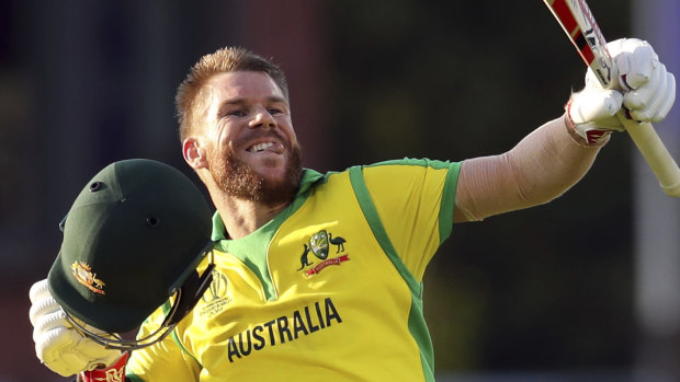 Impact statement: David Warner celebrates after scoring a century against South Africa in Manchester at the World Cup.