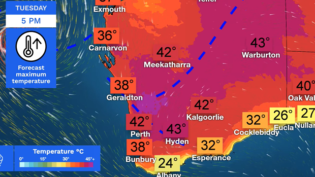A deepening west coast trough and developing cyclone off the Pilbara coast will build heat across much of WA from Sunday, into mid-next week with temperatures well above average.
