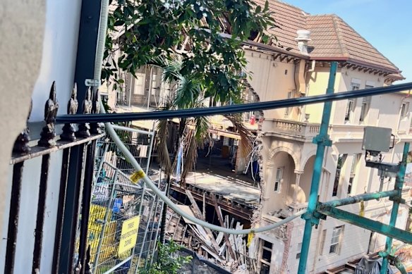 The building collapse at the Rose Bay site, which has left a scar on the Victorian-era villa.