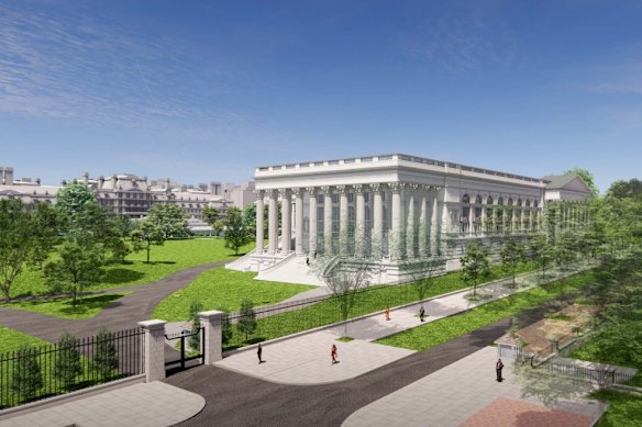 A render of Donald Trump’s proposed White House ballroom shown to the Commission of Fine Arts on February 19.