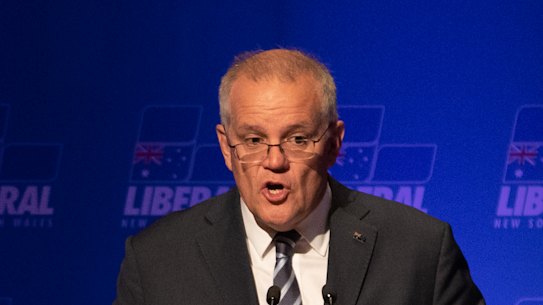 Scott Morrison at the traditional post-budget luncheon in Sydney on Friday, April 1, 2022.