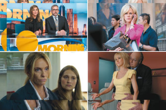 Clockwise from top left: Morning Wars; Nicole Kidman in Bombshell; The Loudest Voice; Toni Collette in Unbelievable.