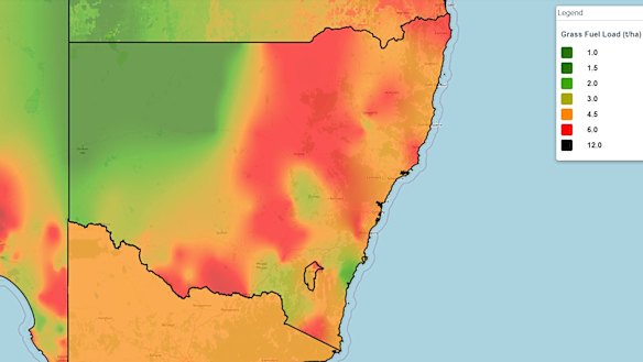 NSW RFS maps show big grass fuel loads in the west.