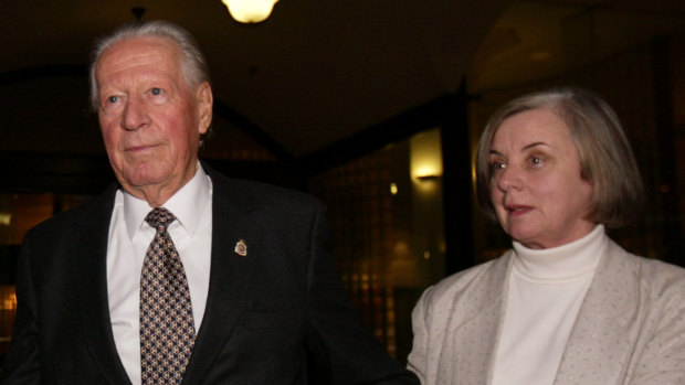 Ken Dyers (left) pictured with his partner Jan Hamilton outside court in 2006.