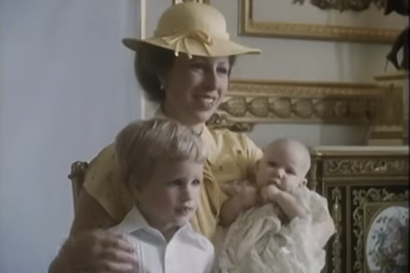 Princess Anne with her children Peter and Zara Phillips at Zara’s christening in 1981.