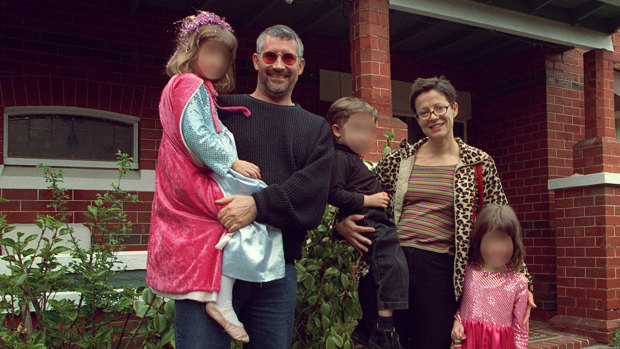 Philip Whiteman and Sherife Ymer with  children outside a property they bought in Elwood, Melbourne in 2002. 