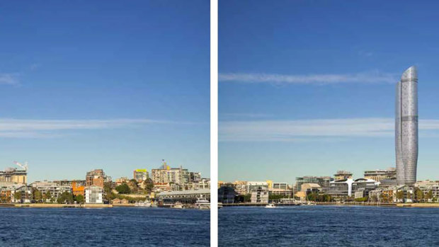 The existing view (left) and an artist's impression of the view with the proposed tower (right).