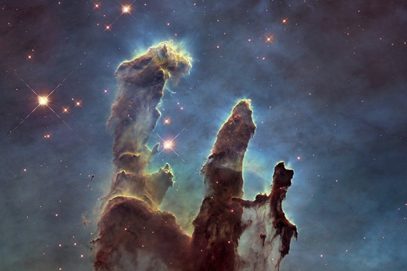 Among Hubble’s most famous pictures is the Pillars of Creation in the Eagle Nebula, originally captured in 1993 and retaken in 2014 with better cameras.