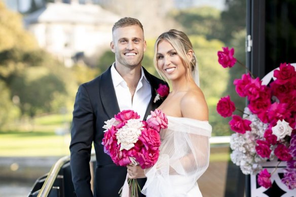 MAFS contestant Sara, pictured with “husband” Tim, has been frequently accused of “not taking the experiement seriously” and “not being here for the right reasons”.
