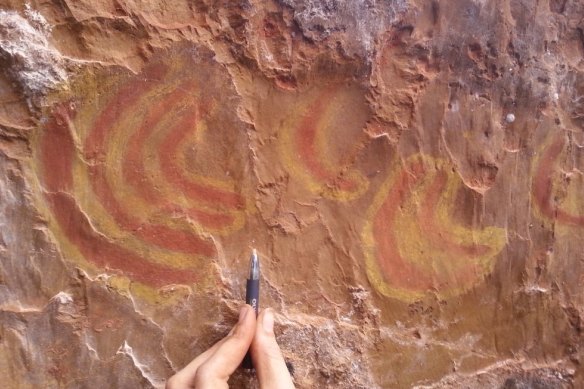 Rock art on Nyiyaparli land in the Pilbara that was saved after the destruction in Juukan Gorge.