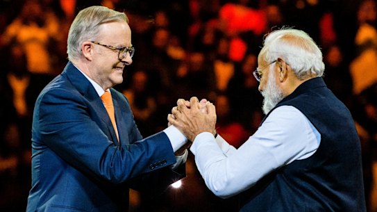 Prime Minister Anthony Albanese hosted Indian counterpart Narendra Modi for a raucous stadium rally in 2023. 