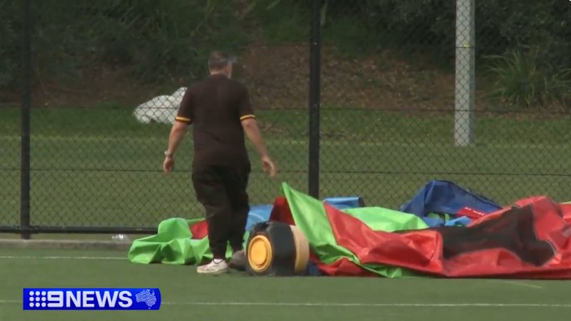 Three children injured in jumping castle accident as 80km/h winds hit Sydney