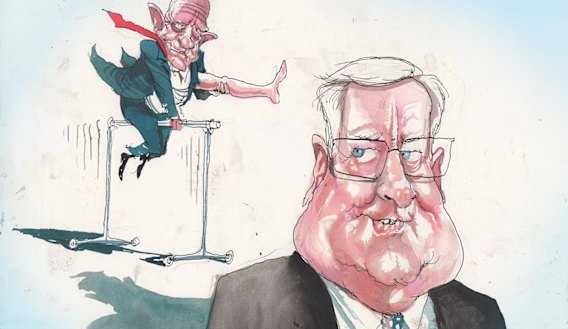 Myer investor Solomon Lew and chairman Garry Hounsell. Illustration: David Rowe