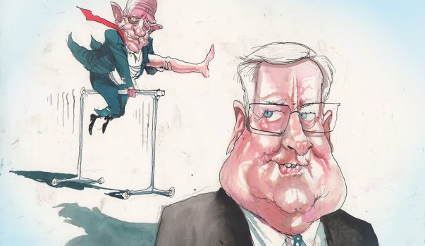 Myer investor Solomon Lew and chairman Garry Hounsell. Illustration: David Rowe