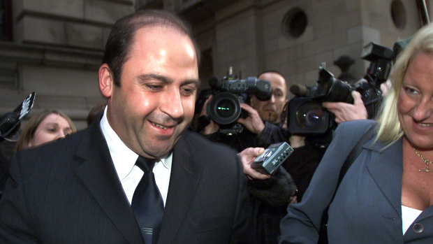 Nicola Gobbo with Tony Mokbel in 2002 after he was released on bail.