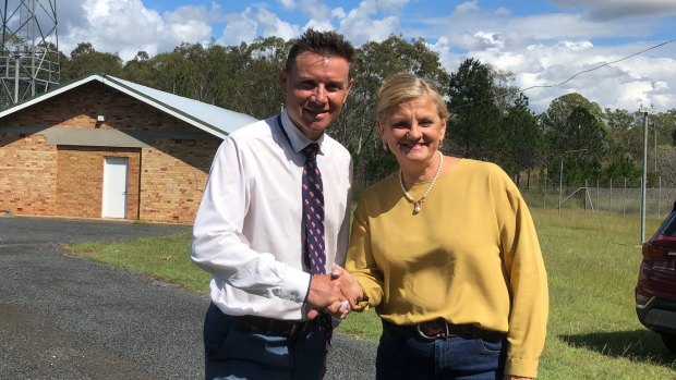 'Lets shake on it': Mayor Karen Williams and Federal MP Andrew Laming at the Birkdale site.