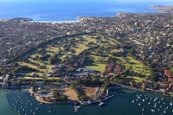 Royal Sydney’s two courses are on the left while the smaller Woollahra Golf Club, a public course, is on the bottom right.