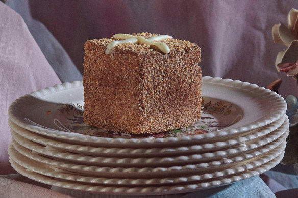 The hot cross lamington at Tokyo Lamington is loaded with warming spices