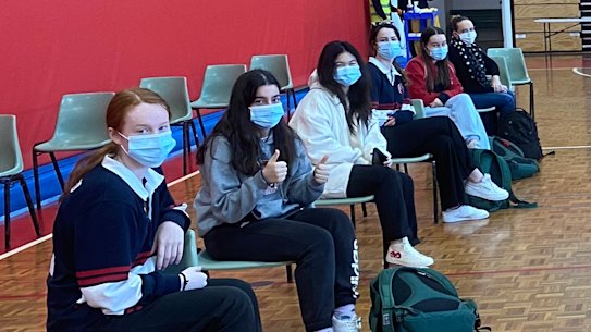 Students undergoing rapid antigen testing at Presbyterian Ladies College.